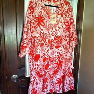 Entro Red and White Floral Midi Dress